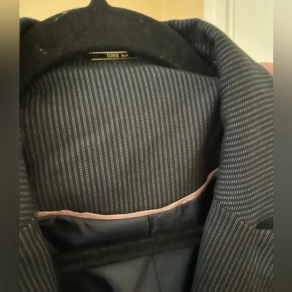 Mango Black Pink Pinstripe Suit Blazer Size 8 Career Business Jacket - Picture 8 of 11